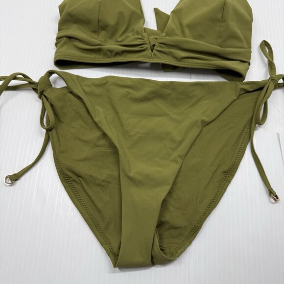 Reiss Olive Green Triangle Bikini Set Size US 8 Swimwear Two Piece Tie Side - Picture 3 of 9